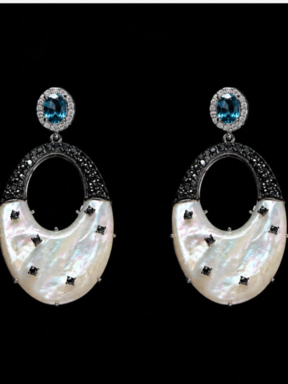 Carol Brodie Rarities MOP Black Spinel 10mm London Blue Topaz Earrings NIB